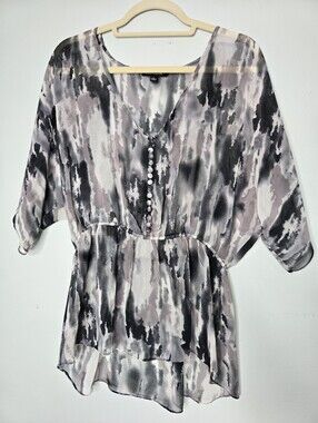 Logix Black White Sheer Blouse L